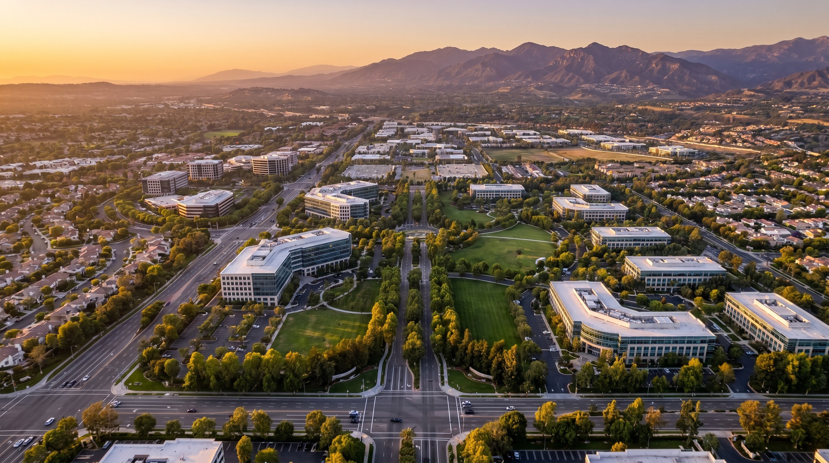 Irvine California corporate skyline and Irvine Spectrum business district in Orange County